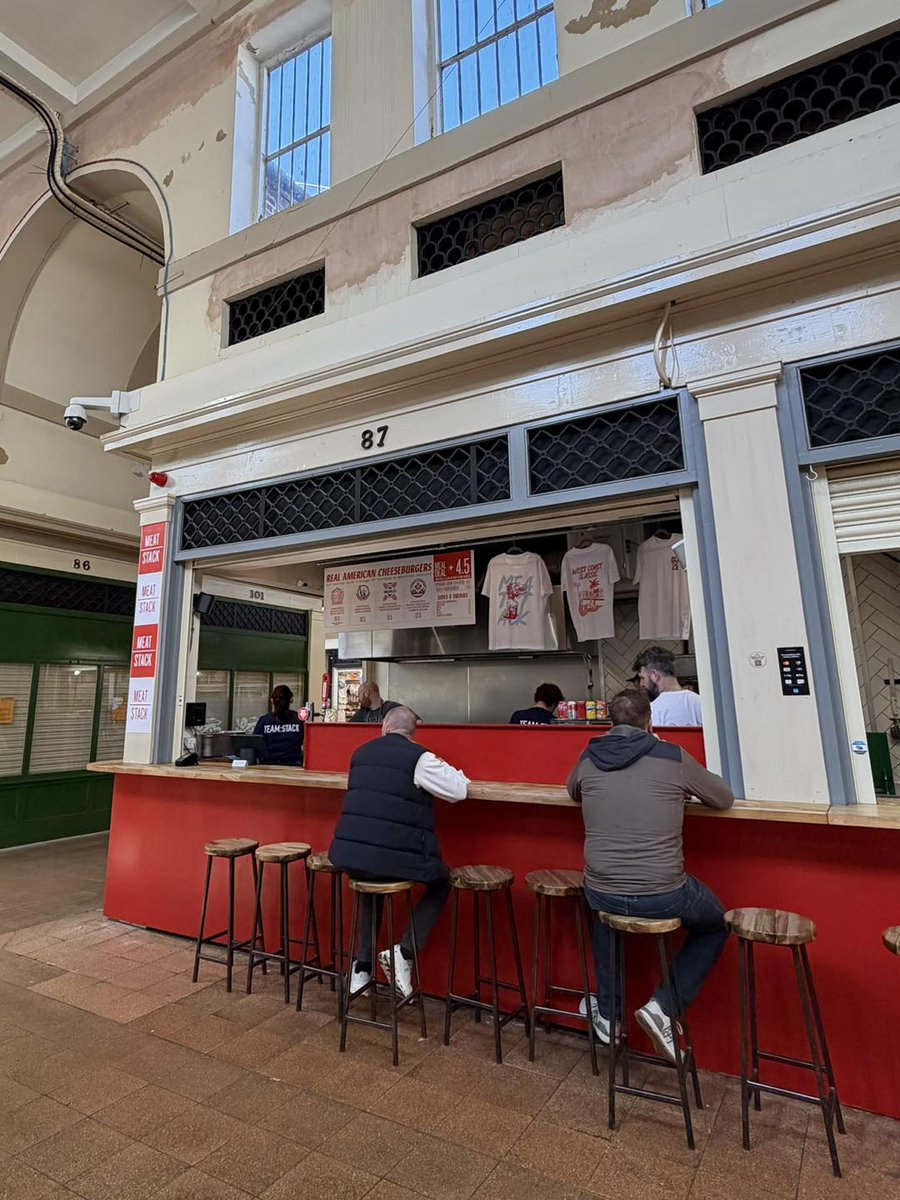 NewcastleNE1's tweet photo. Meat:Stack has gone back to it's roots and officially reopened in the Grainger Market! 🍔

Is this a throwback to 2016 or what? 🍽️

And Allan, Tom and Charlie, the original founders, were working the first shift to celebrate the grand-opening👋

📍Meat:Stack, Grainger Market https://t.co/YkpC4D1h7J