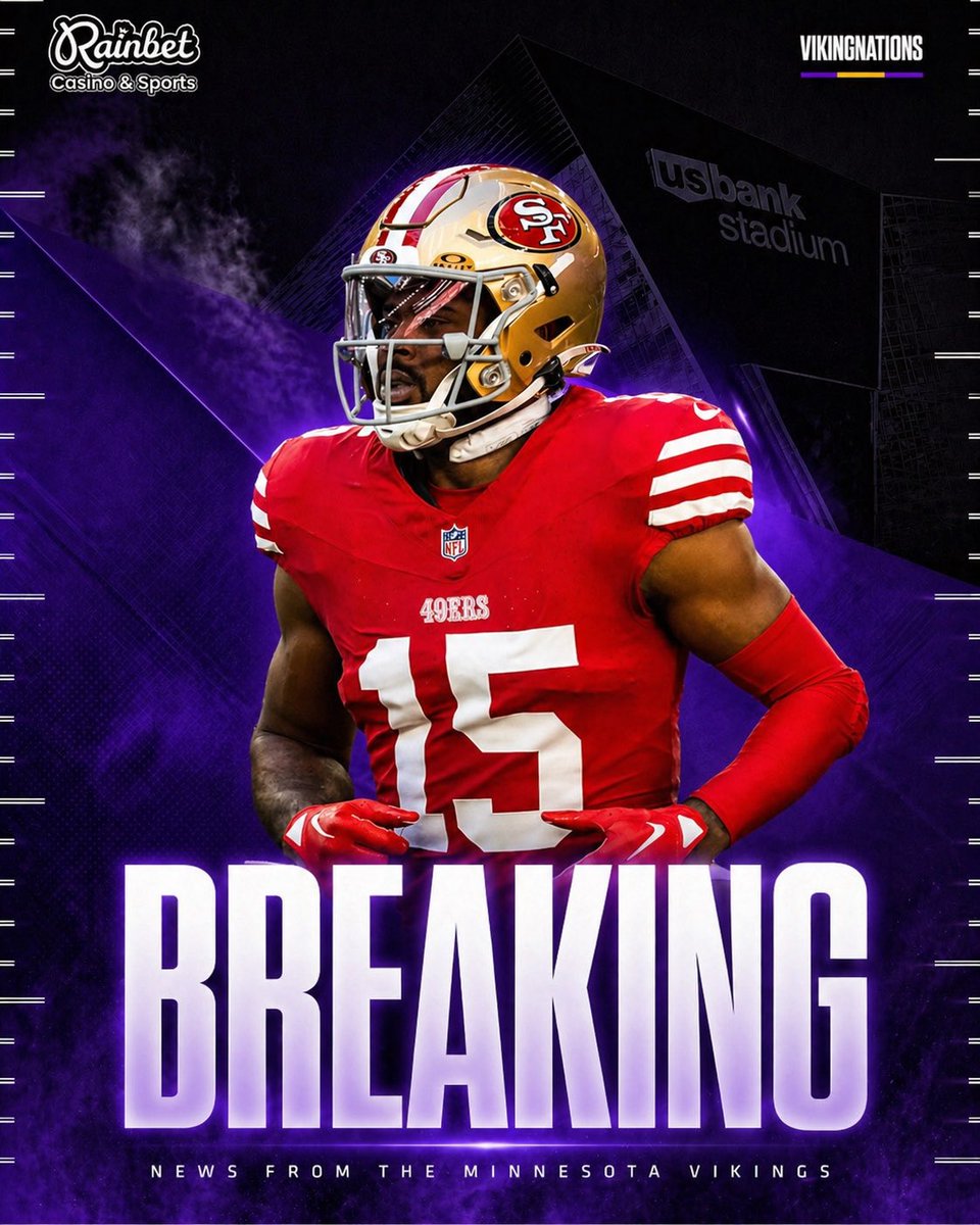 VikingNations's tweet image. 🚨 BREAKING: Jauan Jennings to Minnesota?! 👀

49ers free-agent WR Jauan Jennings is visiting the #Vikings tonight and Wednesday, per source.

Physical. Clutch. Dawg.

Minnesota might not be done loading up… 🔥 #SKOL