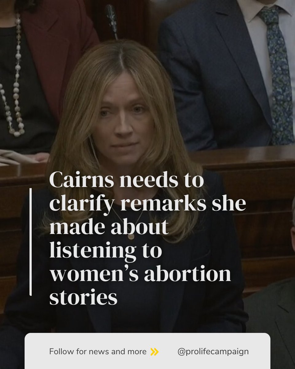 prolifecampaign's tweet image. In her public remarks today on RTÉ radio while promoting her new bill to abolish the three-day wait and to widen the grounds for abortion in Ireland, Ms Cairns referenced the need to allow people to tell their stories. She should set the record straight on whether she herself has