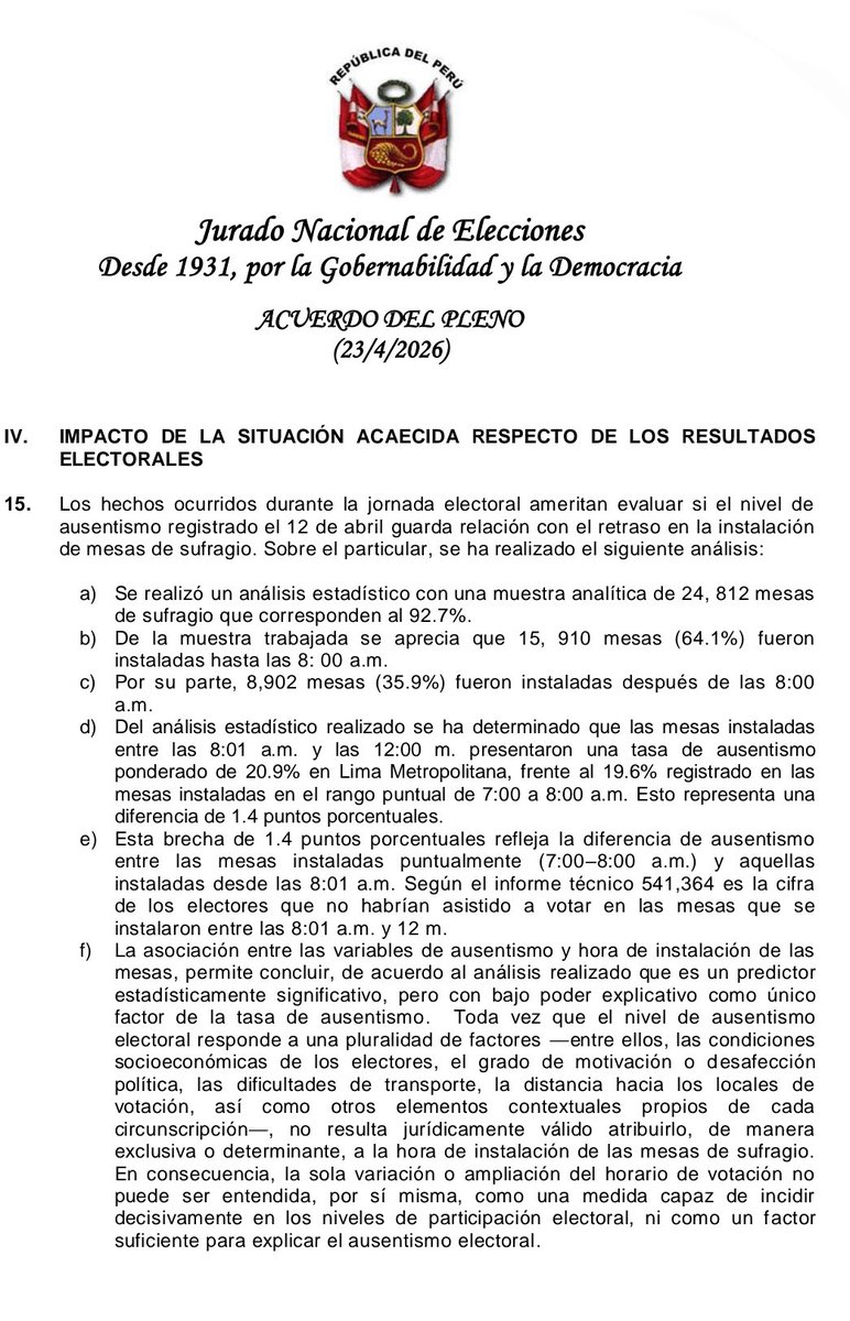 Más de medio millón de electores dejaron de ir a votar por las mesas que abrieron tarde según el propio <a href="/JNE_Peru/">JNE Perú</a> Y la diferencia entre Porky y Sánchez es de 20 mil votos,  entonces porque no anularon las elecciones ? A confesión de parte, relevo de pruebas #NulidadElecciones