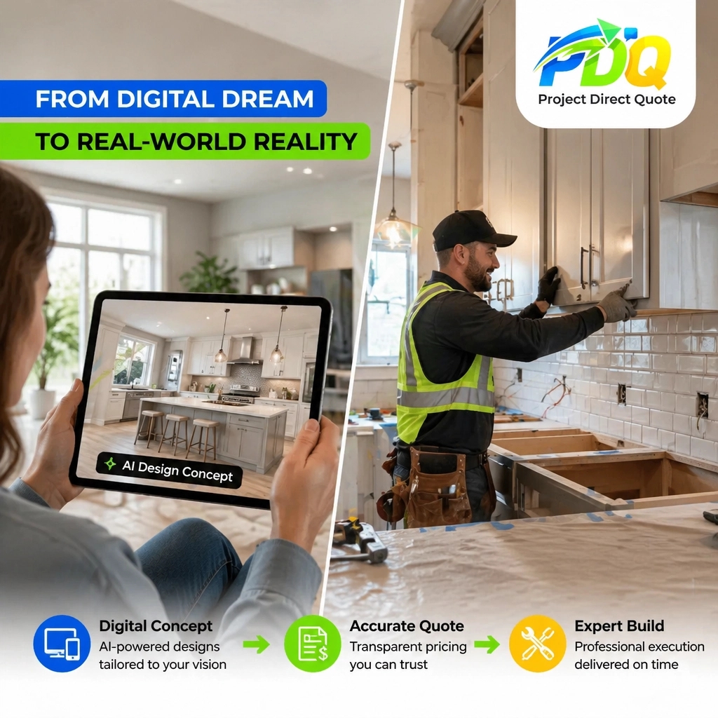 FarrisTheDude's tweet image. Used AI to dream up your perfect space? Now let’s actually build it. 🛠️ PDQ connects you with verified pros in real-time to turn those digital designs into your new reality. Post your project today! 

#HomeImprovement #AI #PDQ #Construction