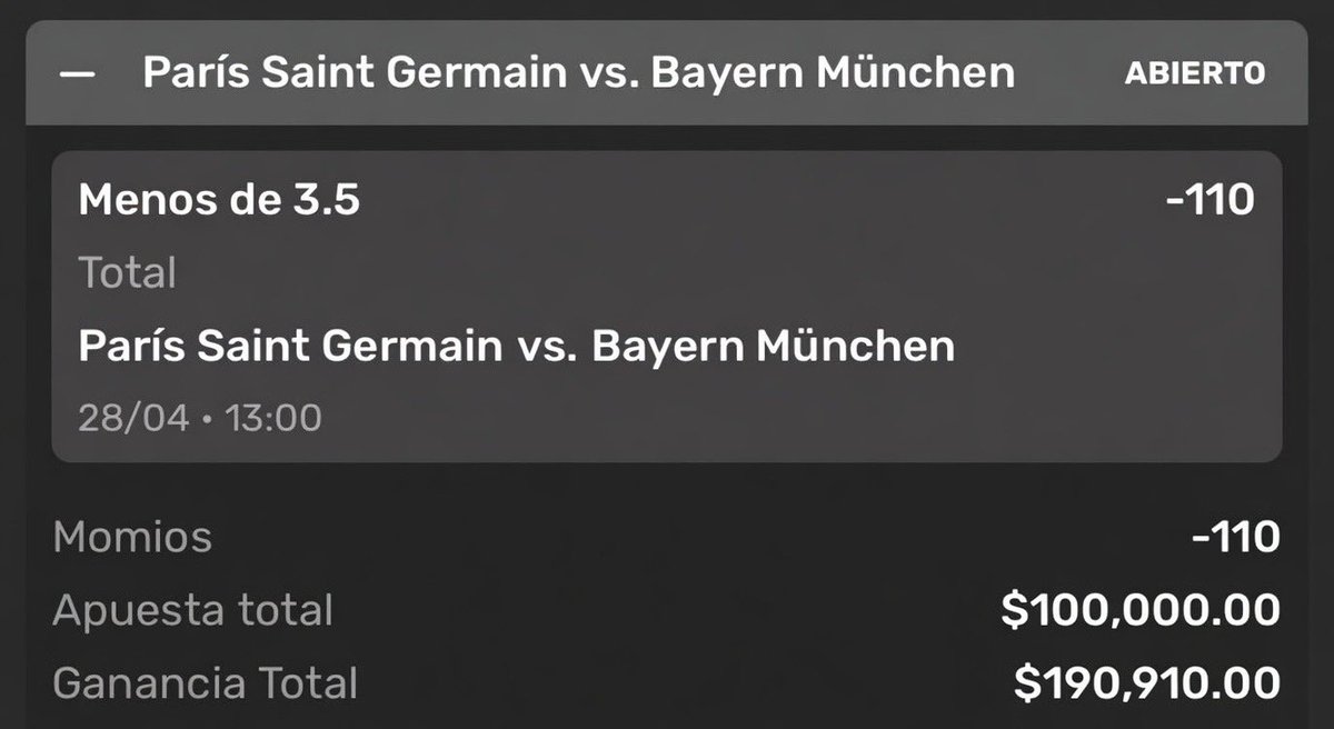 UnReyApostador's tweet image. APUESTA GRATIS PARA EL PARTIDAZO 

PSG vs Bayern Munich  
Menos de 3.5 goles (-110)

Acabo de meter $100,000 en esta línea… y la suelto GRATIS para que la sigan.

Si la sigues, deja tu like y comenta tu marcador exacto 🔥
