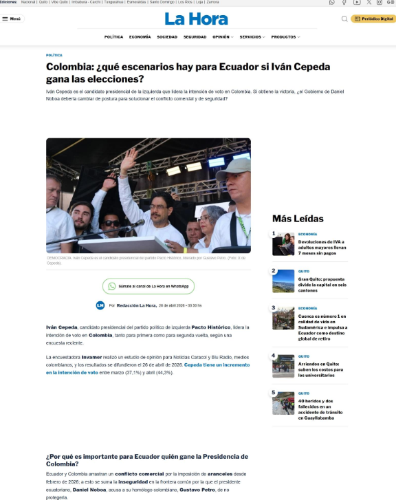 UIDE's tweet photo. 🌎#UIDEtoday | @SCarrancoP, coordinador del #IRLAB de la Facultad de Jurisprudencia, Ciencias Sociales y Humanidades, analizó en @lahoraecuador el escenario político en Colombia y advirtió que la relación con Ecuador exigirá política exterior técnica.

https://t.co/EQk0h9qont https://t.co/A5aVpnnmrW