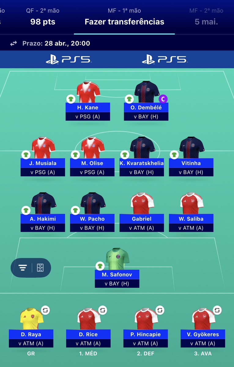 antonio_cachada's tweet photo. #MD15 locked 🔒
🌍 11374
🧢 Dembélé
Big semi-final reset with five moves:
Joan Garcia ➡️ Safonov
Yamal ➡️ Rice
Olmo ➡️ Musiala
Nuno Mendes ➡️ Hincapié
Madueke ➡️ Vitinha
Semi-finals time. Fine margins, loud consequences 📈
#UCLFantasy https://t.co/itZP9eAsSj