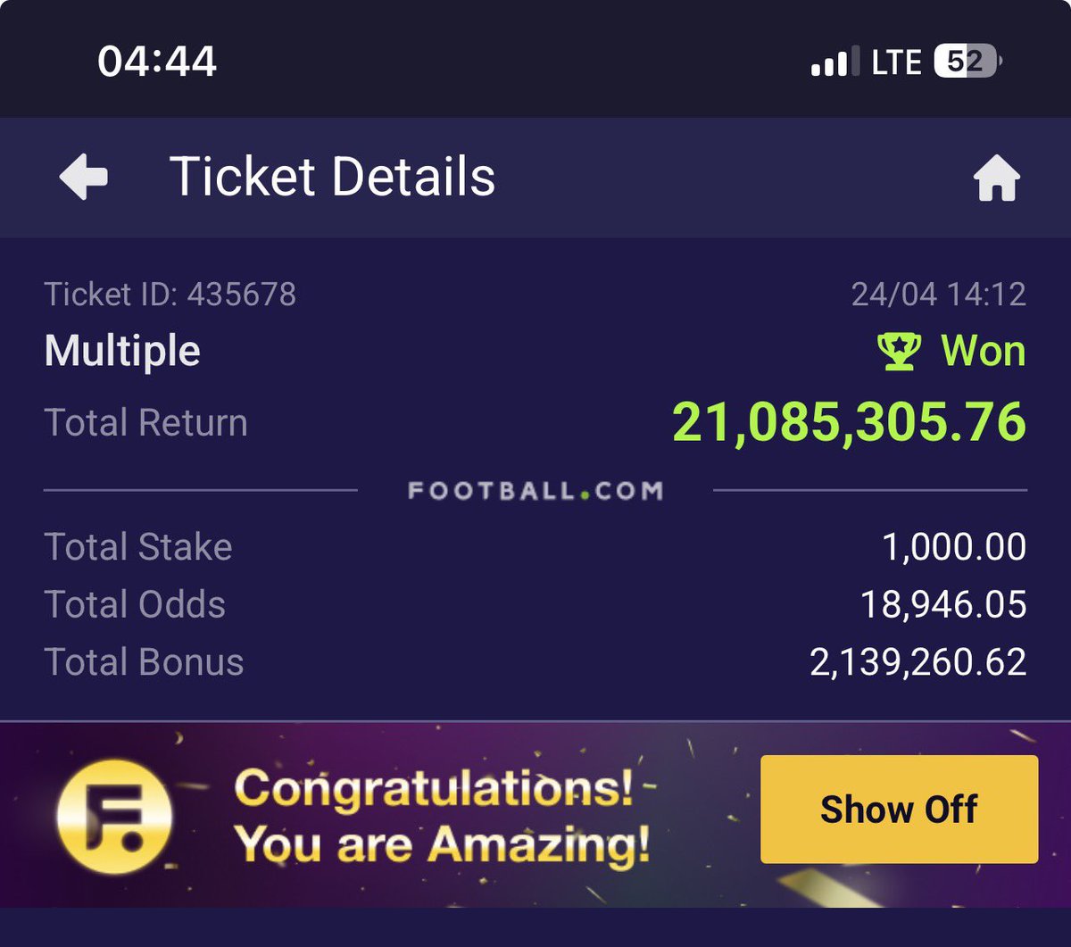 AMAZINGBET01's tweet photo. 21M 💥✅
7/7 FT 💥✅✅✅
Drop your Account
Nah who react I will bless 💸 https://t.co/tnhg3wGOjB