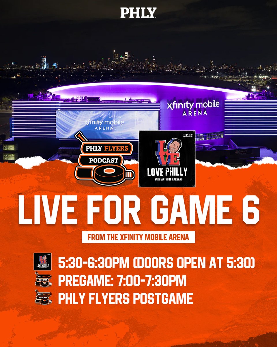 PHLY_Sports's tweet photo. We're LIVE from the @XMobileArena for Game 6 of Flyers-Penguins 🏒

Come see us at the 11th St. Atrium!

#IgniteTheOrange https://t.co/LPRmlLWCEK