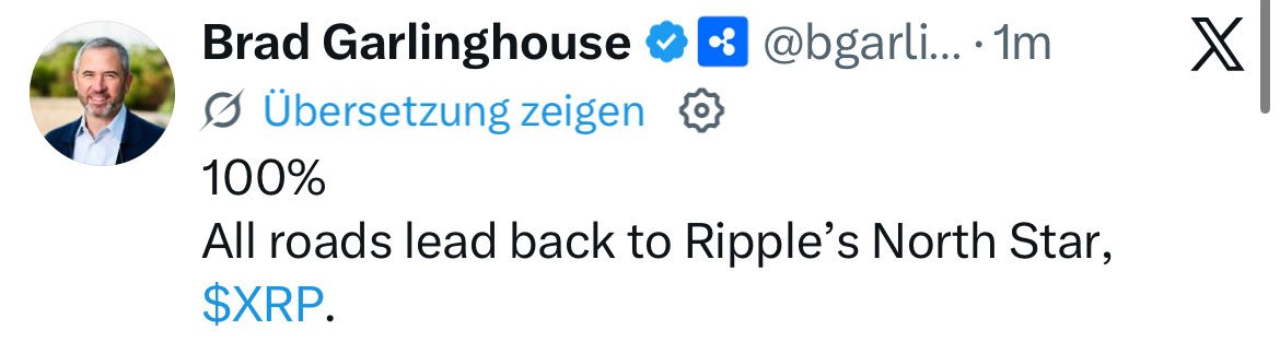 🚨 BREAKING NEWS:

RIPPLE CEO BRAD GARLINGHOUSE SAYS:

„ALL ROADS LEAD BACK TO RIPPLE‘S NORTH STAR, ripple:native.“ ✨