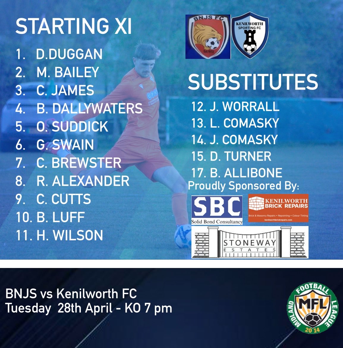 FcKenilworth's tweet image. TEAM NEWS 🔴 

Here is how we line up for our away fixture to BNJS. 

#UTS