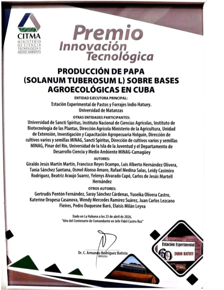 Reconoce la Academia de Ciencias de Cuba a nuestra UIJ por su aporte a la producción de papa ecológica, felicitaciones a todos los hicieron esto posible.
#Cuba