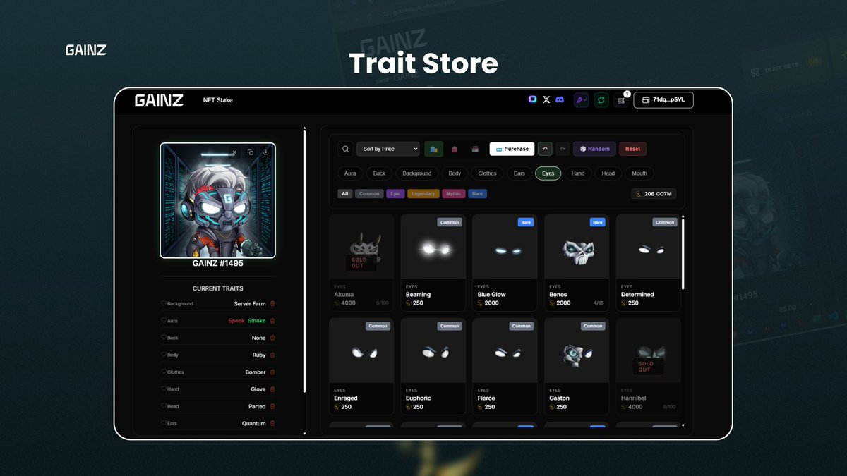 GAINZNFTs's tweet photo. With the Trait Store, holders can:  
• Customize their NFTs
 • Explore new looks 
• Stay engaged with the ecosystem. https://t.co/wZZbJVXpgg