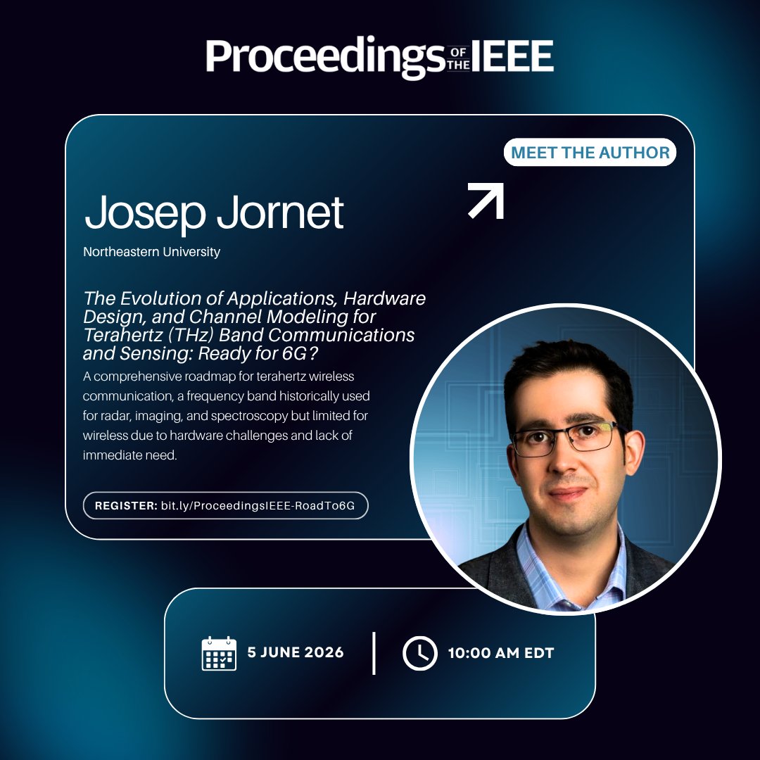 ProceedingsIEEE's tweet image. Is #THz ready for #6G? Author Josep Jornet of @Northeastern takes on the question in “The Evolution of Applications, Hardware Design, and Channel Modeling for THz Communications and Sensing.” Read the paper, then join our upcoming “Road to 6G” #webinar: bit.ly/ProceedingsIEE…