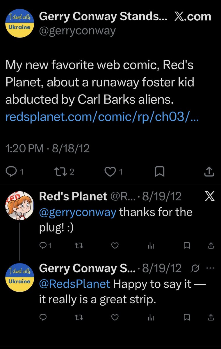 eddiepittman's tweet photo. I grew up reading Gerry Conway’s Spider-Man. Those comics meant a lot to me as a kid.
Years later, out of nowhere, he posted about Red’s Planet when it was just a little webcomic.
I never forgot that.
Rest in peace, Gerry. https://t.co/F6081pwZpQ