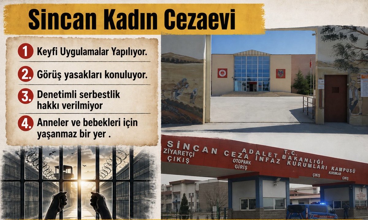 Cezaevi değil İşkence evi! 

SincanKadın Cezaevi
📌 Keyfi uygulama yapılıyor 
📌 Görül yasakları konuluyor 
📌 Denetimli serbestlik hakkı verilmiyor
📌 Anneler ve bebekler için yaşanmaz bir yer