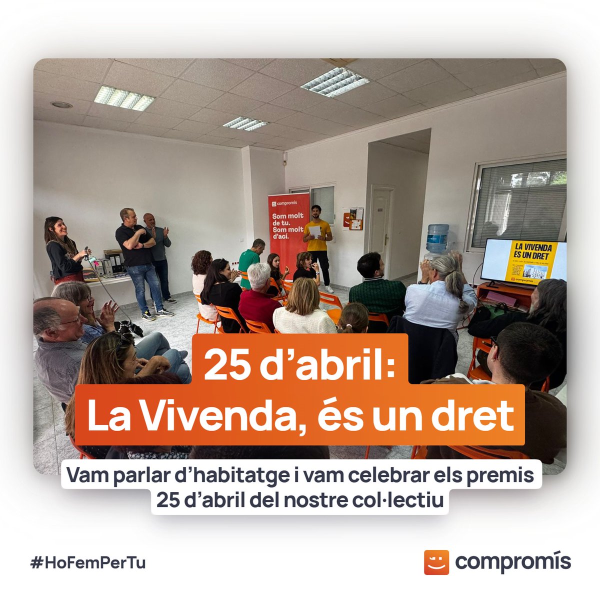 CompromisPobla's tweet photo. 🟠 PREMIS 25 ABRIL 

Vos deixem en imatges com vam viure el passat dissabte els nostres premis 25 d'abril. Sergi Pitarch i Consolat de Mar van ser els guardonats i la proposta sobre habitatge que presentarem pròximament va ser presentada en públic.

#SomCompromís i #HoFemPerTu https://t.co/2JTB9Vtrgt