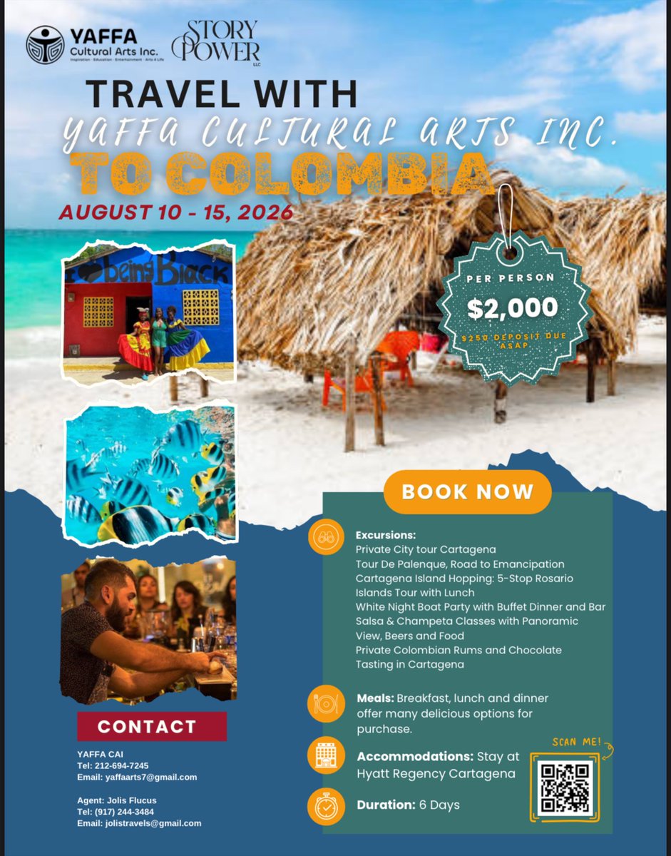 yaffacainc's tweet image. YAFFA is heading to Colombia and we want YOU with us 🇨🇴✨
 Six days. One unforgettable journey.
Experience the soul of Colombia—from vibrant streets to island escapes, rich culture, and nonstop vibes.

#Colombia2026 #TravelTribe #BlackTravelMovement #CulturalVibes