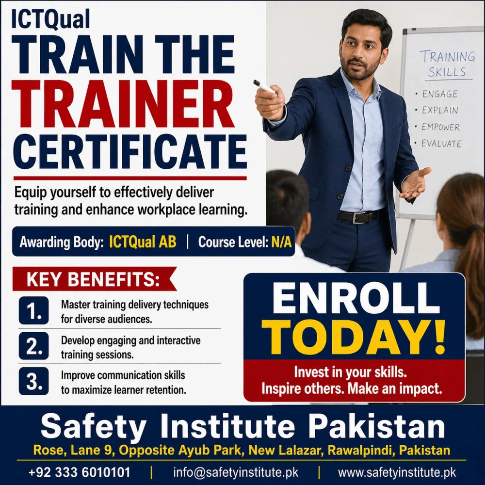 SafetyPakistan's tweet image. ICTQual Train The Trainer Certificate — Open for enrolment at Safety Institute Pakistan. Advanced. #ICTQual #Train #Trainer #Certificate #VocationalTraining #Diplomas #Pakistan #SouthAsia