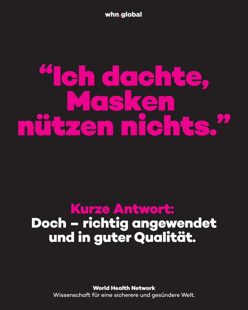 WHN_de's tweet photo. „Ich dachte, Masken nützen nichts?“

Das hören wir immer noch oft, doch meist beruht es auf Missverständnissen darüber, wie Masken tatsächlich wirken.

Masken sind nicht einfach nur winzige Siebe. Hochwertige Atemschutzmasken (wie N95/FFP2) nutzen elektrostatische Ladung, (...) https://t.co/L02nbDB4X1