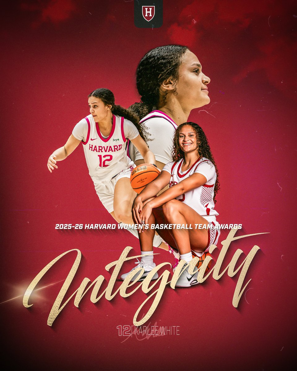 HarvardWBB's tweet image. Integrity Award Winner.

Karlee White was the 2025-26 Integrity Award winner. The award is given annually to the player who exemplifies our core value of "Integrity" to its fullest - consistently demonstrating high character.

#GoCrimson x #BelieveIt