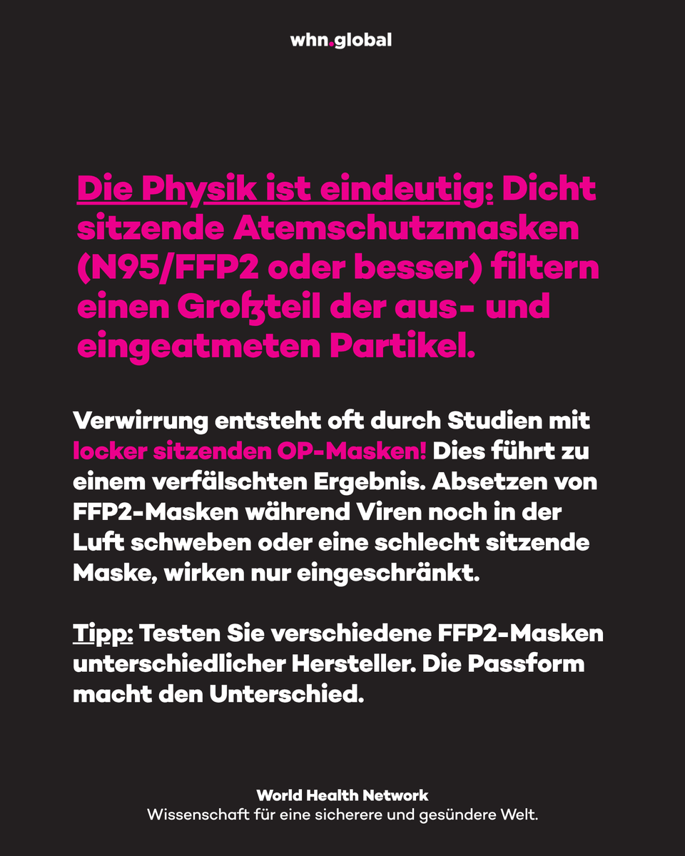 WHN_de's tweet photo. „Ich dachte, Masken nützen nichts?“

Das hören wir immer noch oft, doch meist beruht es auf Missverständnissen darüber, wie Masken tatsächlich wirken.

Masken sind nicht einfach nur winzige Siebe. Hochwertige Atemschutzmasken (wie N95/FFP2) nutzen elektrostatische Ladung, (...) https://t.co/L02nbDB4X1