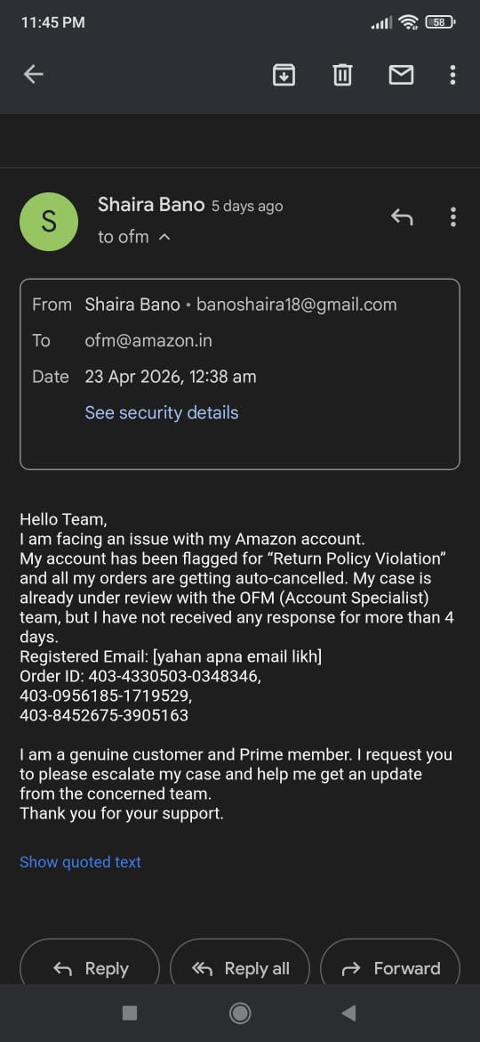 shad8ahmad's tweet image. I am a genuine Prime member and this is causing a lot of inconvenience.
Requesting you to please look into this and help expedite the review process.
Register email: banoshaira18@gmail.com
Order # 403-4518241-4403532
#Amazon #CustomerSupport #Prime