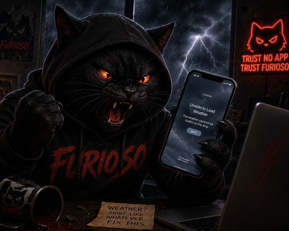 Furiosoonsolana's tweet image. Weather app down. @Apple
Furioso forecast: pure rage. ⛈️😾🔥
-
#AppleWeather #WeatherApp #iPhone #Apple #Furioso #Trending #Viral #MemeCoin #CryptoTwitter 🌩️