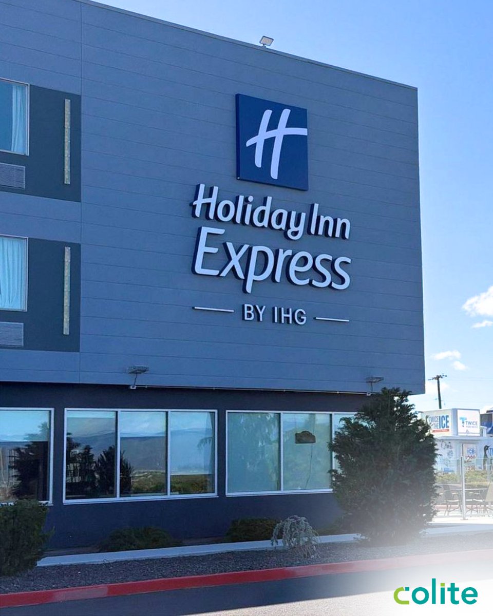 Colite's tweet photo. This Holiday Inn Express in George, WA is officially complete and built to be seen. 👀

Clean lines, bold letters, and a high-visibility pylon grab attention from the road and help guide guests in with ease. https://t.co/jq4Ex59xeq