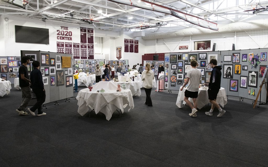 GarnetValleySD's tweet photo. 🎨✨The Garnet Valley Art Department was proud to host the 43rd annual Celebration of the Arts (COTA)!  The HS gym was transformed into an impressive gallery showcasing student work from Visual Arts, FCS, Music, and Tech Ed!

#GVfeeling #GVArts https://t.co/SIdNYgXKma