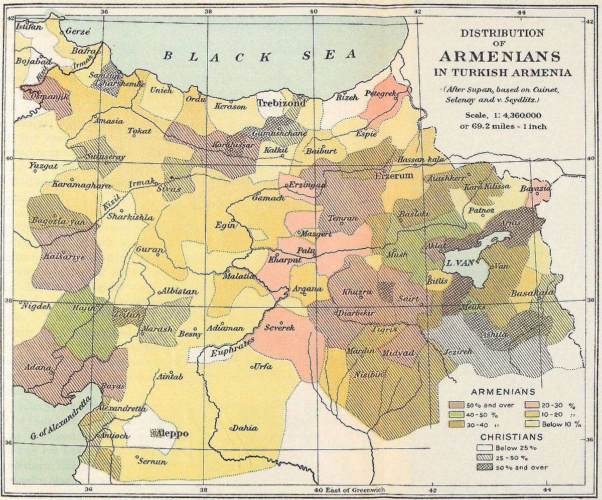 EdmapsCom's tweet image. History, maps and Armenians: Distribution of Armenians in Turkish Armenia, ca. 1910 (from Leon Dominian, The Peoples of Northern and Central Asiatic Turkey, Bulletin of the American Geographical Society, Vol. 47, No. 11 1915) 
#historical #demography #demographic #ethnographic