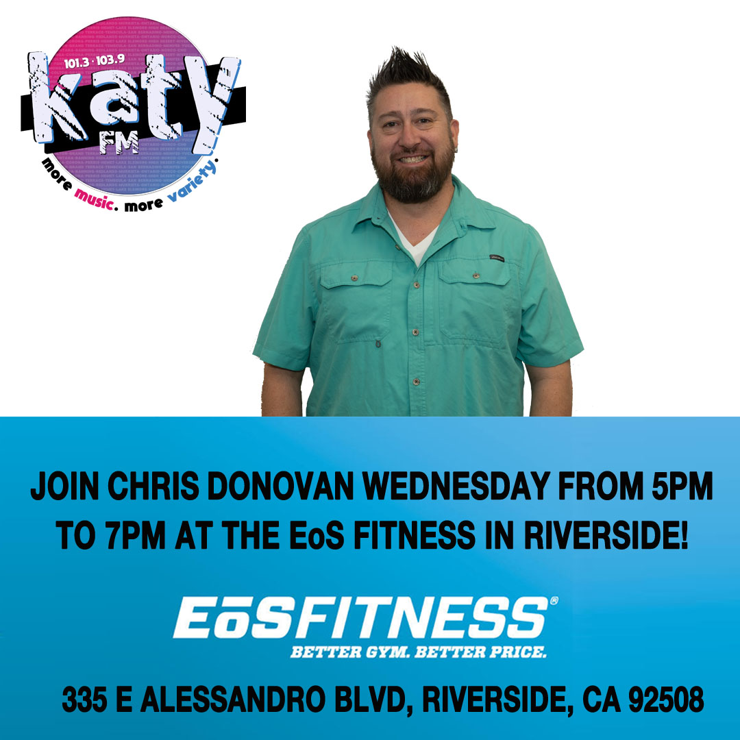💪🎉 Join Chris Donovan &amp; KATY-FM at EōS Fitness
📍335 E Alessandro Blvd, Riverside
📅 Wed. April 29 | 5–7PM
🎡 Games, prizes, swag &amp; fun!
#KATYFM #EOSFitness #RiversideEvents