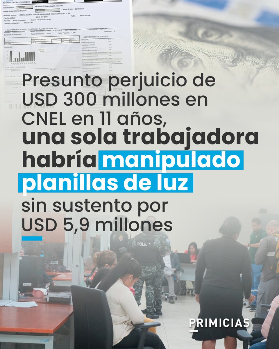 #ATENCIÓN | Investigan a más de 50 funcionarios de CNEL por presunta manipulación de planillas de luz en, al menos, cinco provincias de la Costa de Ecuador. prim.ec/xcAY50YRfRH