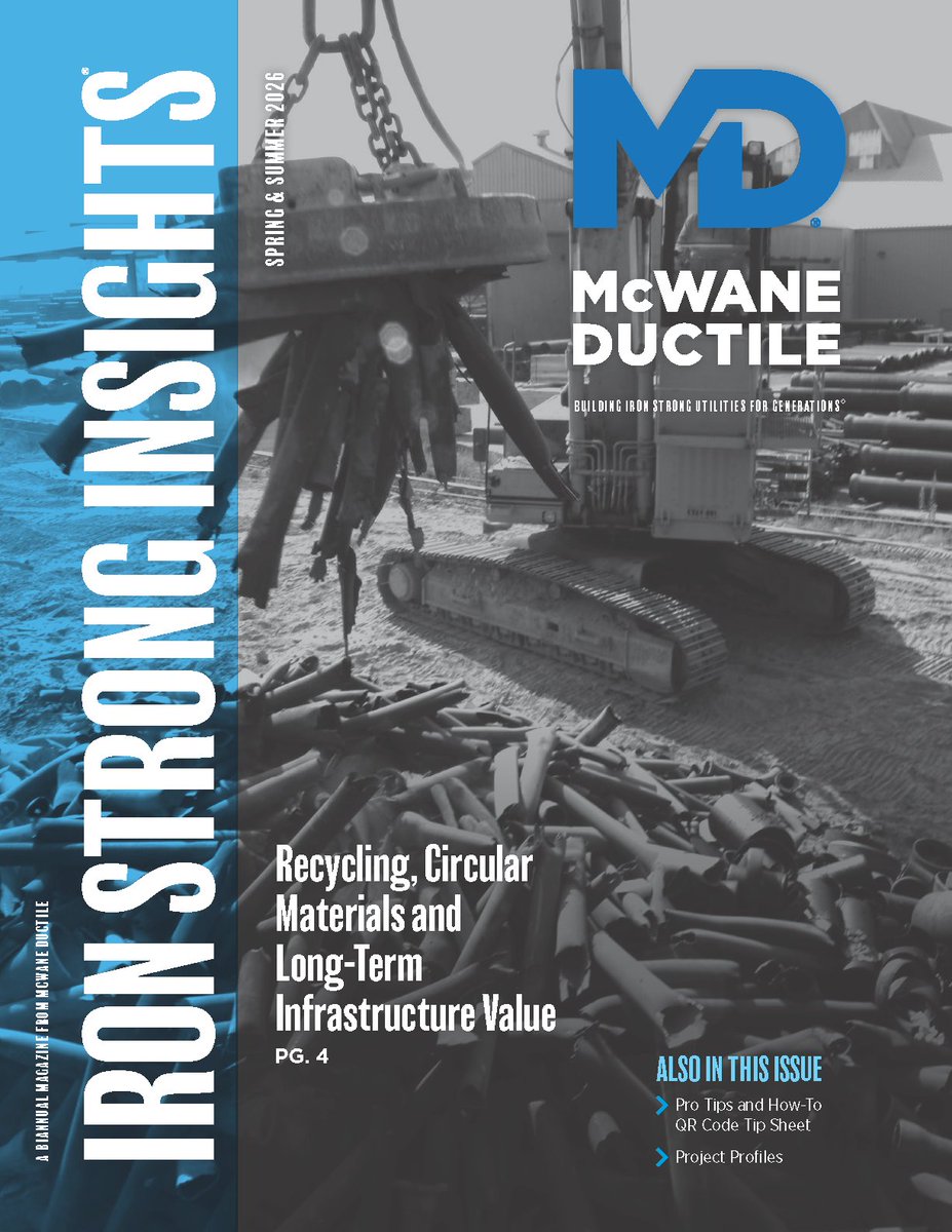 McwaneDuctile's tweet image. The Spring/Summer 2026 edition of Iron Strong Insights is here. Explore sustainability and resiliency to drive long-term value for drinking water infrastructure. See the cut-and-save tip sheet and Project Profiles. 
mcwaneductile.co/3OwvfVX
#IronStrong #Insights