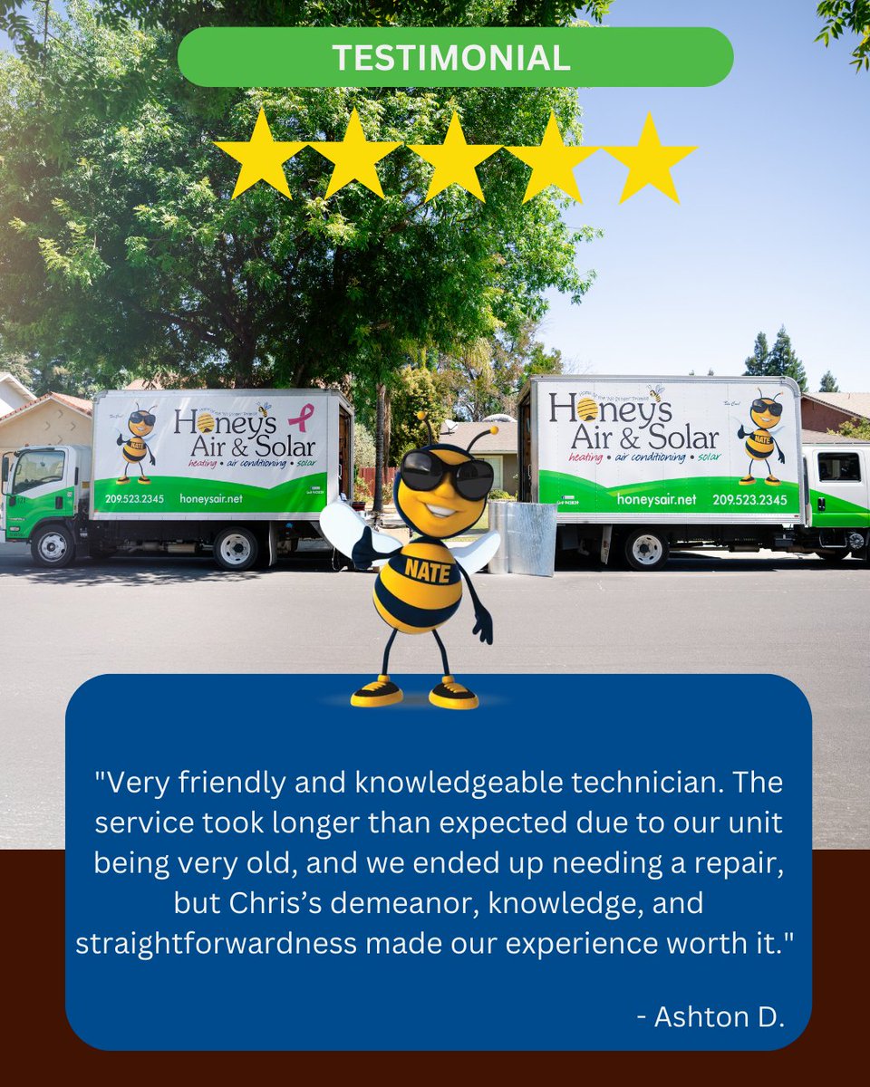 HoneysAirSolar's tweet image. 🌟🌟🌟🌟🌟 Testimonial
Your feedback keeps us motivated to keep doing our best every day. Thank you for trusting us with your HVAC needs!
We look forward to working with you again soon! 🙏

#CustomerAppreciation #5StarReview