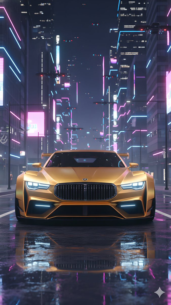 MusicTechAlex's tweet image. A gold-colored #luxury #sportscar with neon lights. I'm going to use the image in one of my music videos. I generated it with #ChatGPT. I increased the resolution of the image to FullHD resolution in the #StabilityMatrix framework with the #StableDiffusion WebUI AI.#MusicTechAlex