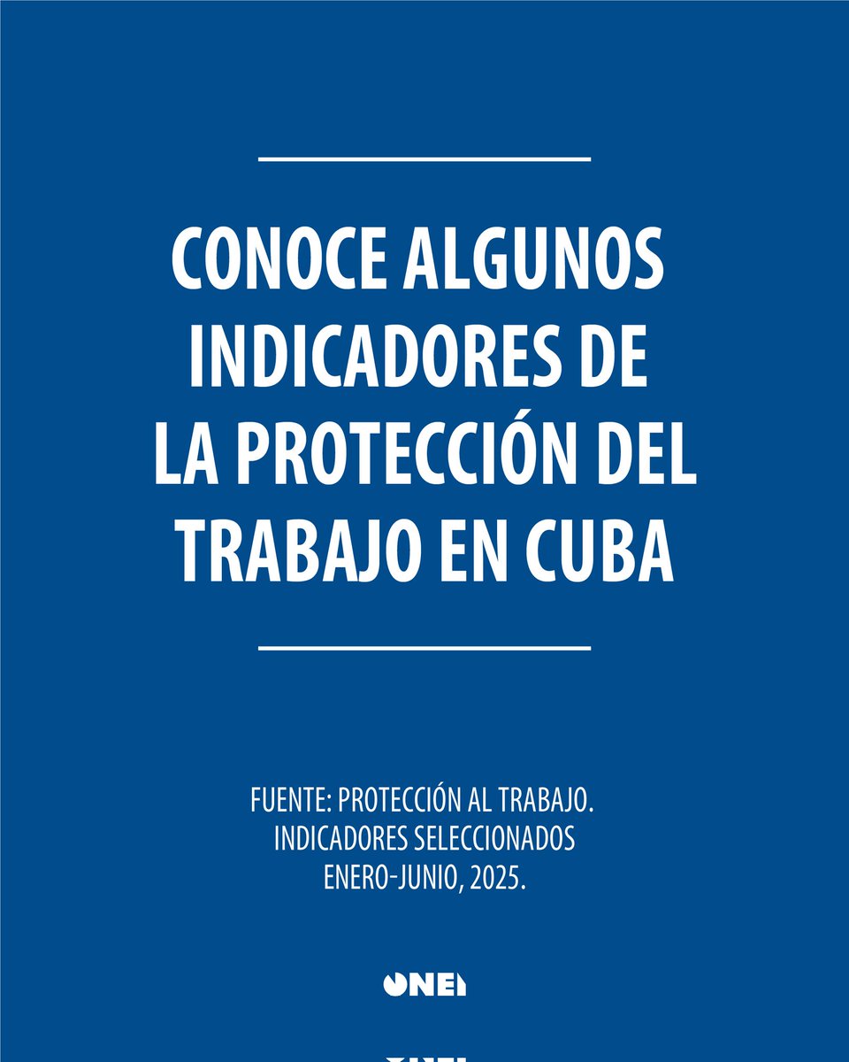 #Trabajo | ⚙️ Con motivo del Día Mundial de la Seguridad y la Salud en el Trabajo, te traemos algunas cifras de Cuba relacionadas con esta fecha, presentes en nuestra publicación “Protección al trabajo. Indicadores Seleccionados enero-junio, 2025”.

🧵1/6👇