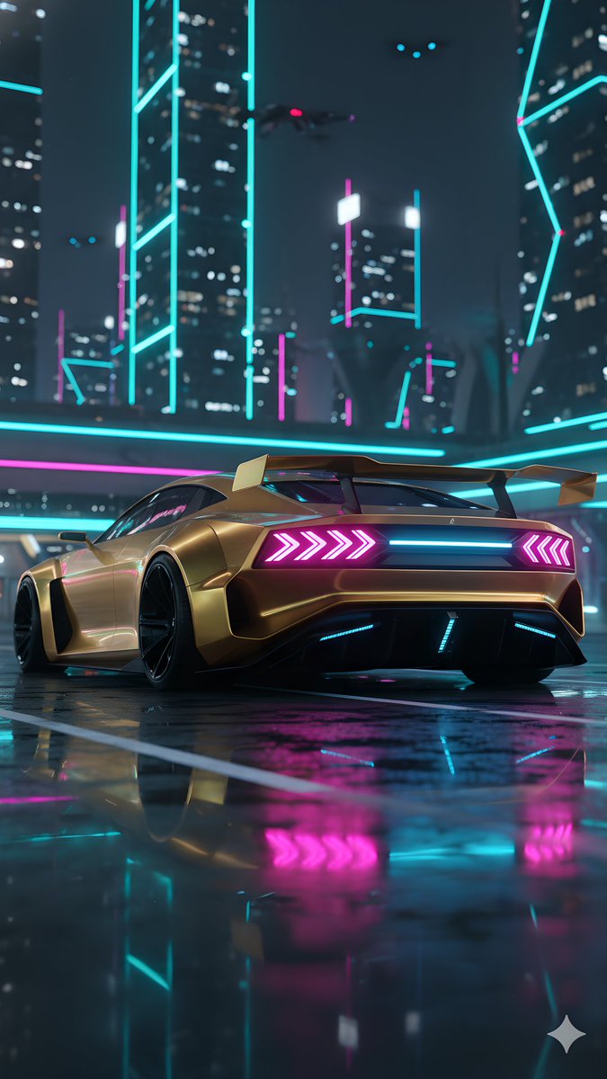 MusicTechAlex's tweet image. A gold-colored #luxury #sportscar with neon lights. I'm going to use the image in one of my music videos. I generated it with #ChatGPT. I increased the resolution of the image to FullHD resolution in the #StabilityMatrix framework with the #StableDiffusion WebUI AI.#MusicTechAlex