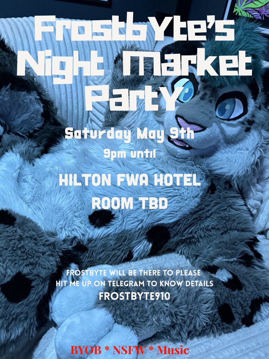 frostbyte910's tweet photo. Updated Poster #roomparty #FWA #furryweekatlanta #furryweekendATL #snep #snowleopard #fursuiter #furry https://t.co/I6EhrxyU1A
