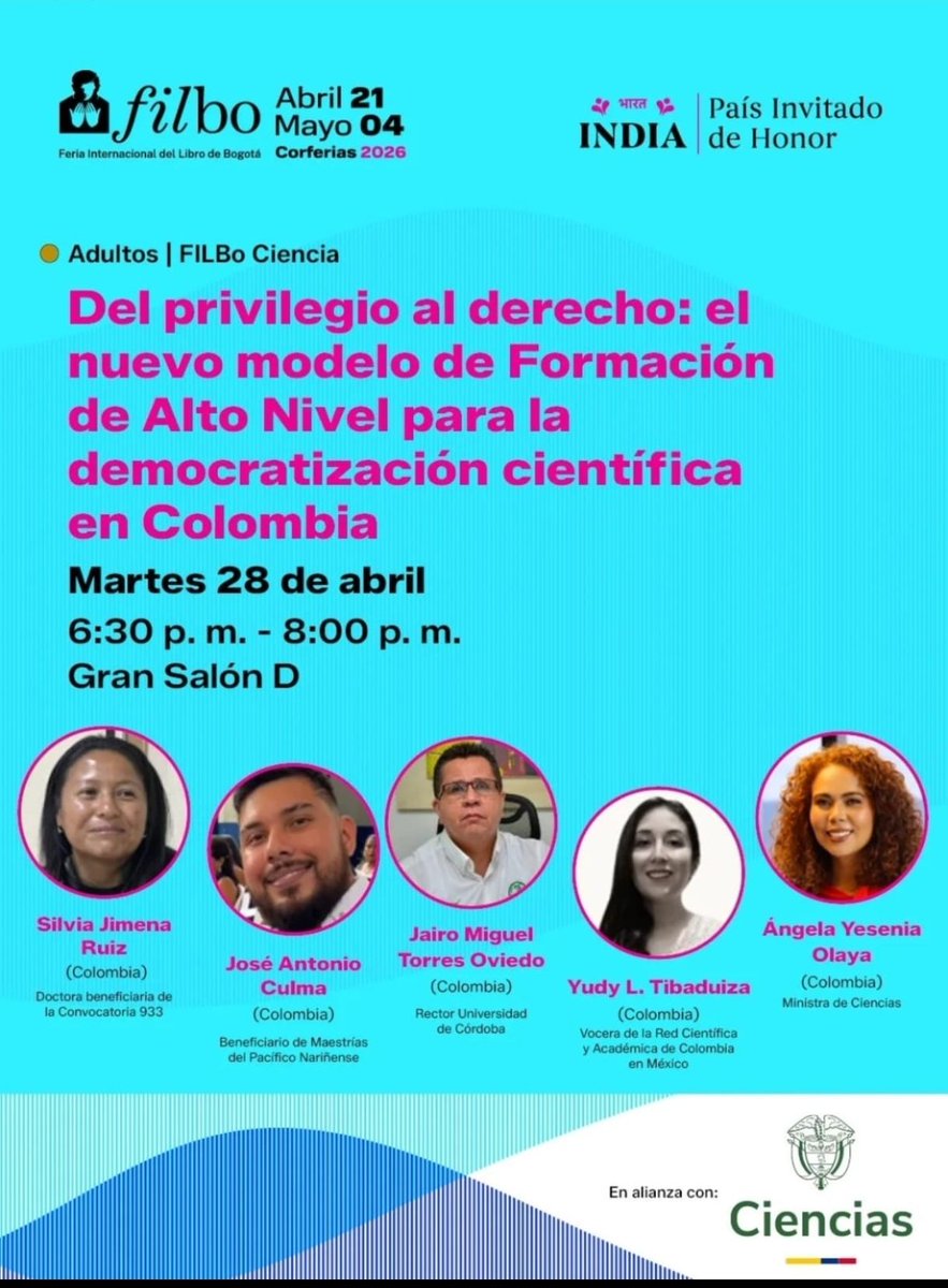 JTorresOviedo's tweet photo. Les comparto el link de la transmisión a través del cual podrán ver el panel, 'Del privilegio al derecho: el nuevo modelo de formación de alto nivel para la democratización científica en Colombia'. Participo como panelista en este espacio académico en representación de las universidades del país.

https://t.co/zcwHRcXxOA