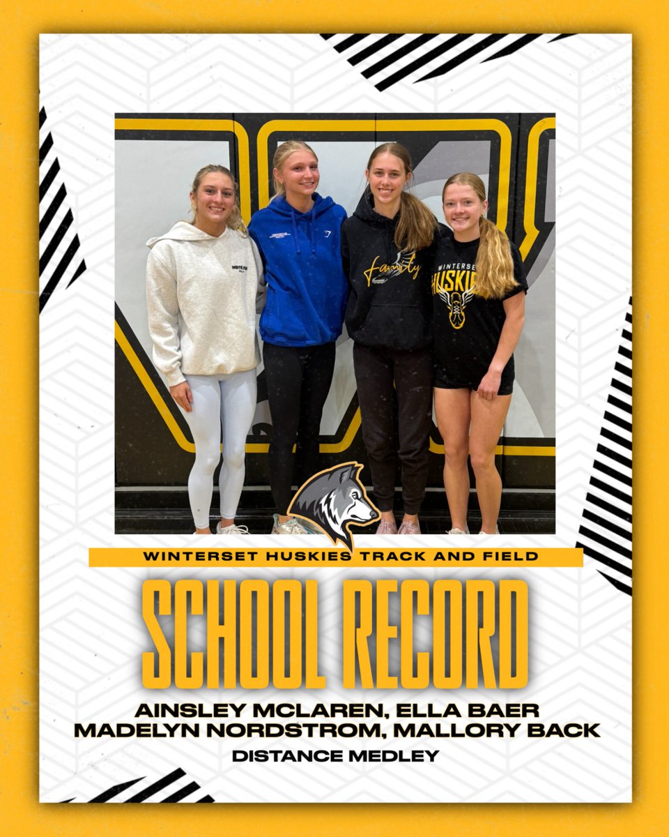 WintersetTrack's tweet image. We finally found time to get a picture of our new Distance Medley Record Holders! This crew ran 4:22.68 last Monday at Bondurant! Congratulations Girls!

#HuskyPride