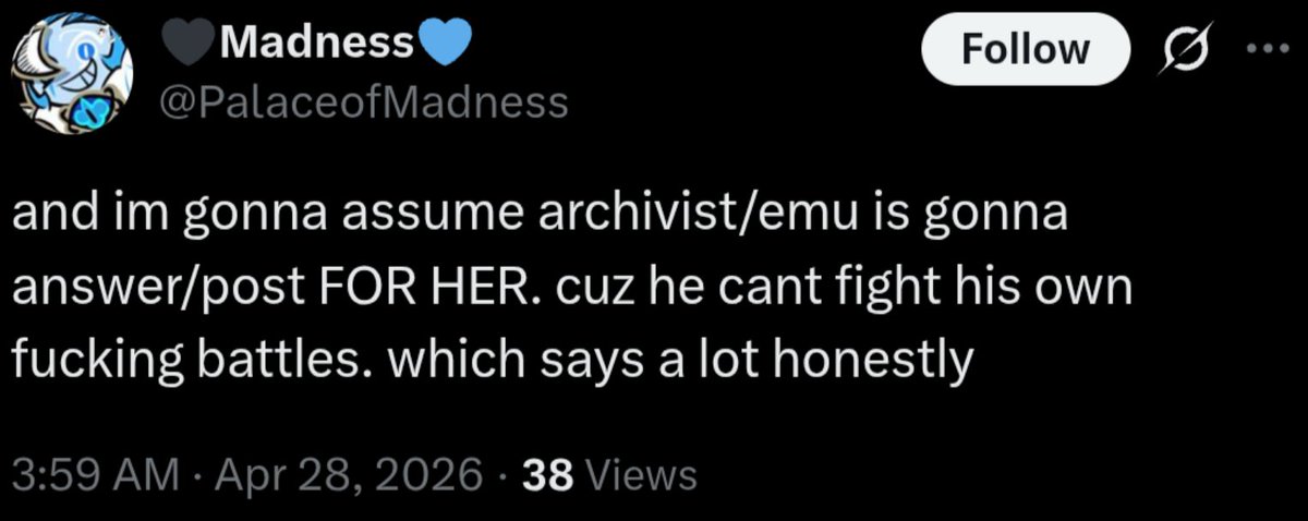 8_archivist's tweet photo. abt my identity again , who IS emu ? idek who this is so i can't do anything here .

also saying that i'm gonna post for him " cuz he cant fight his own battles . which says a lot honestly " when ur harassing a 20 year old in college is ... astonishing . https://t.co/sczFC8LlUq