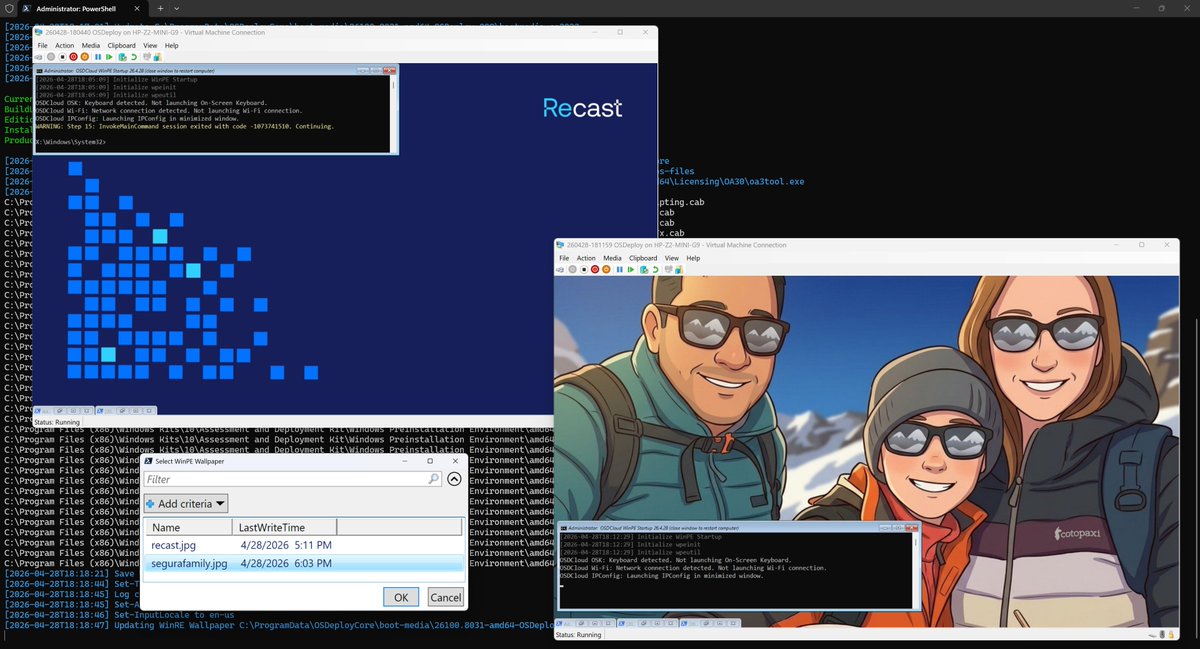 SeguraOSD's tweet photo. Just added a simple way to add a custom wallpaper to WinPE ... this is fun! See you at the #MMSMOA #OSDCloud session with @EskimoRuler https://t.co/fRJYXIPli3