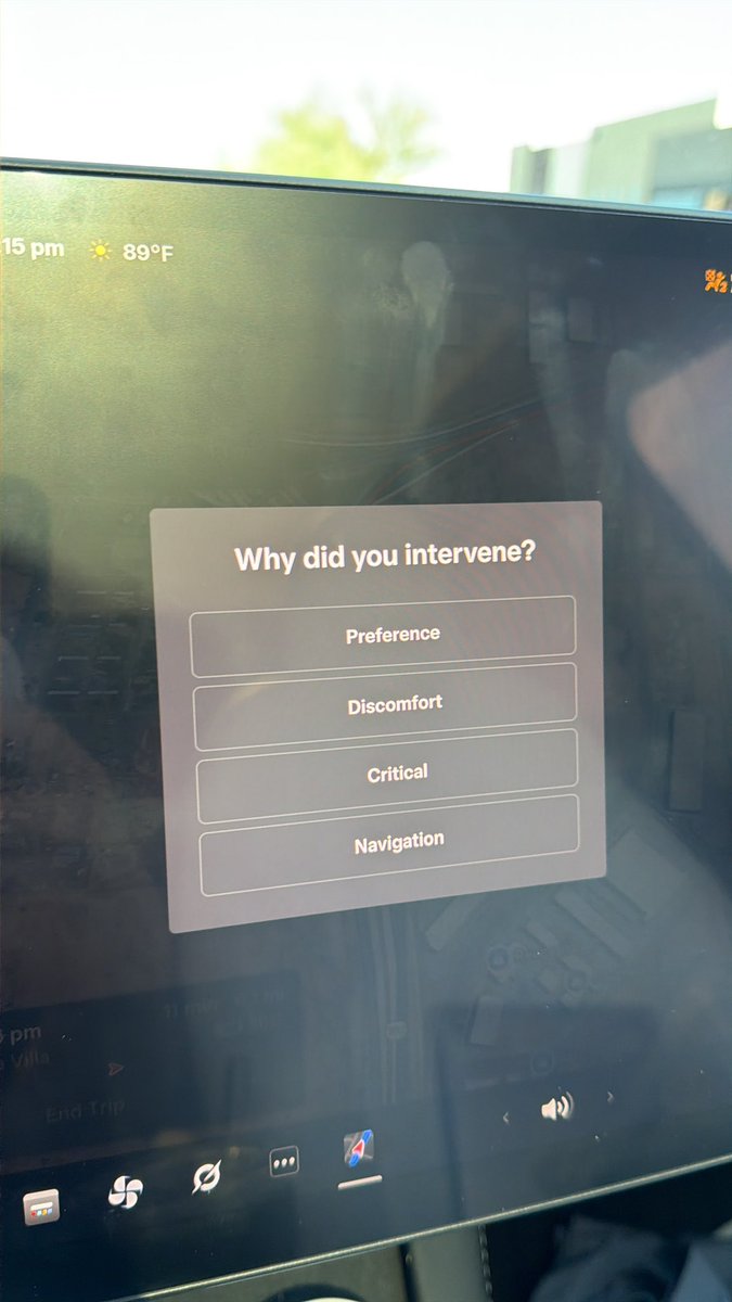 createwithprint's tweet photo. This has to be the most annoying thing Tesla has ever done in a software update.  Doesn’t go away unless you select one. Can’t see map or open music.  #tesla #fsd https://t.co/uwsbyPS3VL
