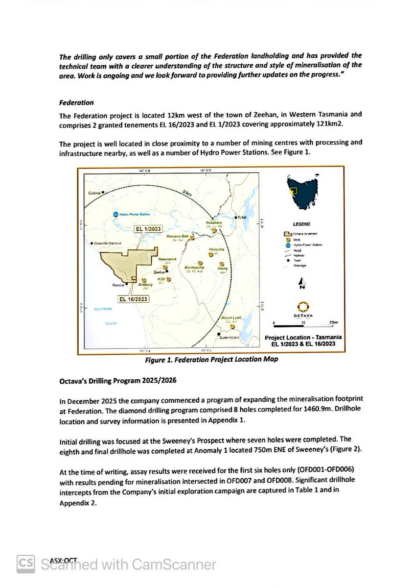 SalvadorMaurice's tweet image. $OCT

SIGNIFICANT MINERALISED INTERCEPTS FROM INITIAL DRILL
PROGRAM AT FEDERATION PROJECT IN TASMANIA

New #antimony (Sb) #zinc (Zn) #lode discovered and open in all directions

First drilling in nearly 50 years completed on the polymetallic Sweeney's and Anomaly 1 prospects at