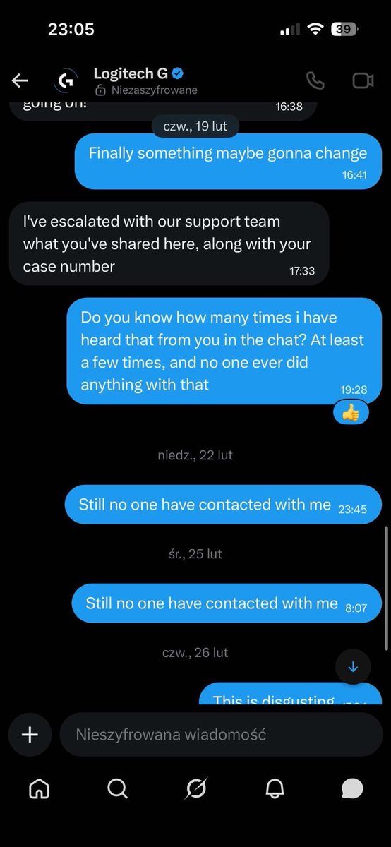 Man1eK01's tweet photo. @LogitechG @Logitech @LogitechGUK @LogitechGFrance You dont want to fix my case for over a year. I asked in February, and you wrote that someone would respond soon—no one has, and it's already the end of April. I also wrote on Instagram, and the same response was received. Someone would respond soon—no one has. You're a pathetic company. @LogitechGesport
