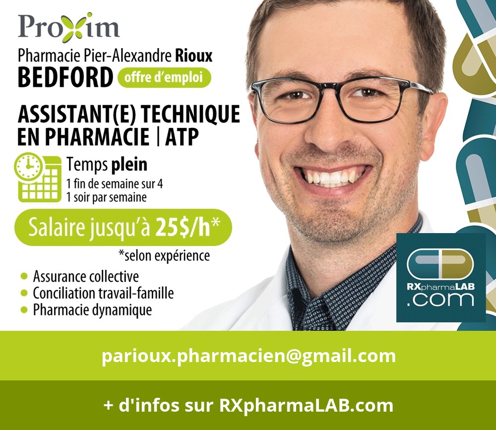 formatp's tweet image. RXpharmaLAB.com/15801 | ATP | Bedford | Pharmacie Pier-Alexandre Rioux
✉️ parioux.pharmacien@gmail.com
👀 Tous les détails sur RXpharmaLAB 

Un poste à combler? RXpharmaLAB.com/publier

#RXpharmaLAB #Bedford #ATP #Proxim
