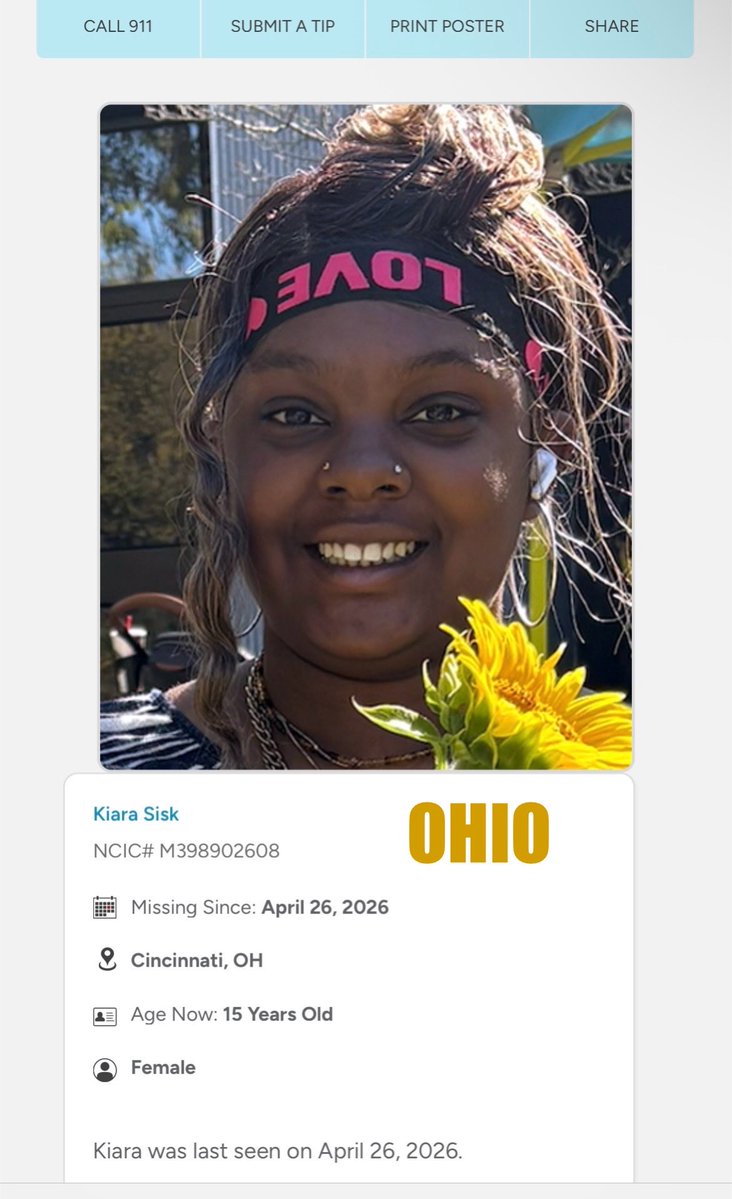 Ohio1ShyGirl's tweet image. #OHIO   #KiaraSisk, 15  #MissingChild ‼️Please Share‼️ #MissingPerson  #MissingPeople 
Cincinnati Police Department (OH) (513) 765-1212   #Cincinnati   missingkids.org/poster/NCMC/20…