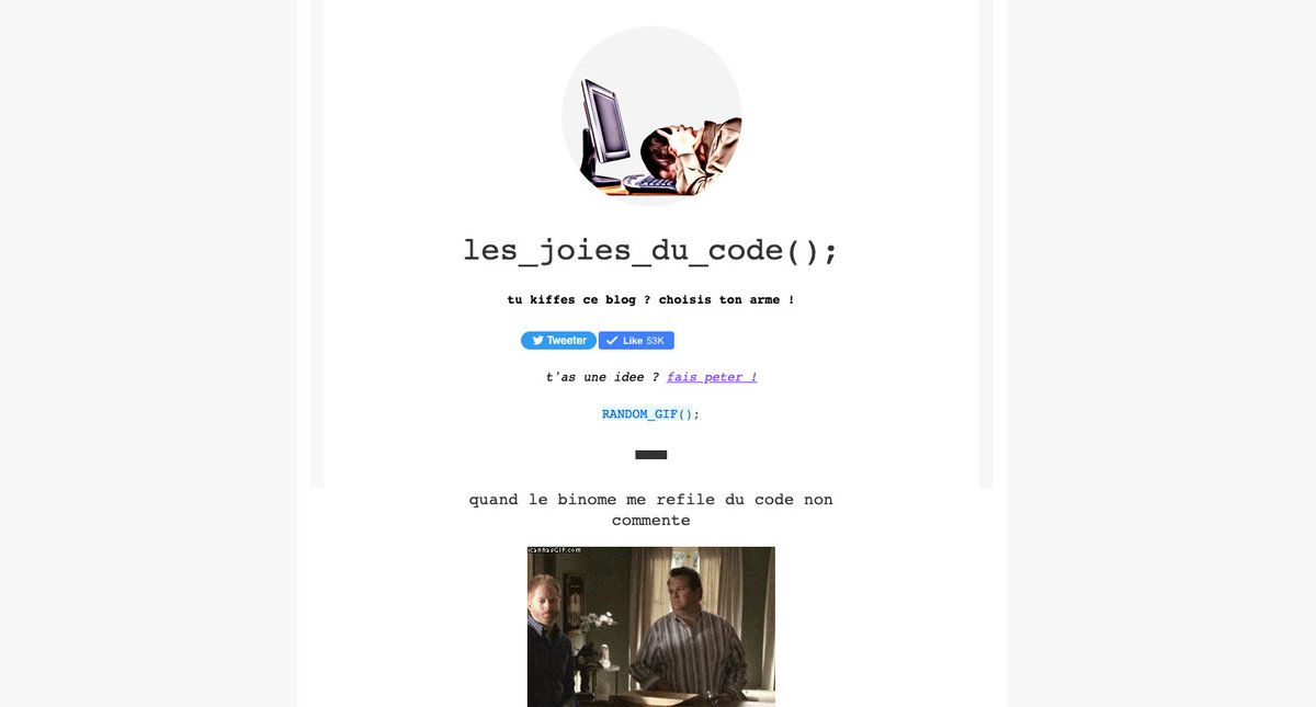 Il y a 14 ans, le 29 avril 2012, entre deux bugs sur un projet d'études, Les Joies du Code a été créé.

Pas de plan, aucune ambition concrète : juste un "Tumblr de GIFs" pour faire rire des potes et illustrer le quotidien des développeurs.

Vous avez fait le reste. Merci. 🫶
