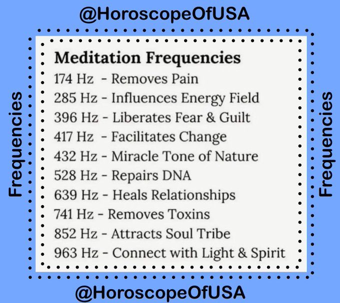 HoroscopeOfUSA's tweet image. FREQUENCIES of #Planets #Astrology  #Audiology  
#Sun - 126.22 Hz  
#Moon - 210,42 Hz
#Mercury- 141,27 Hz
#Venus - 221,23 Hz
#Mars - 144.72 Hz 
#Jupiter - 183.58 Hz
#Saturn - 147.85Hz
#Uranus - 207,36 Hz
#Neptune - 211.44 Hz
#Pluto - 140.25 Hz