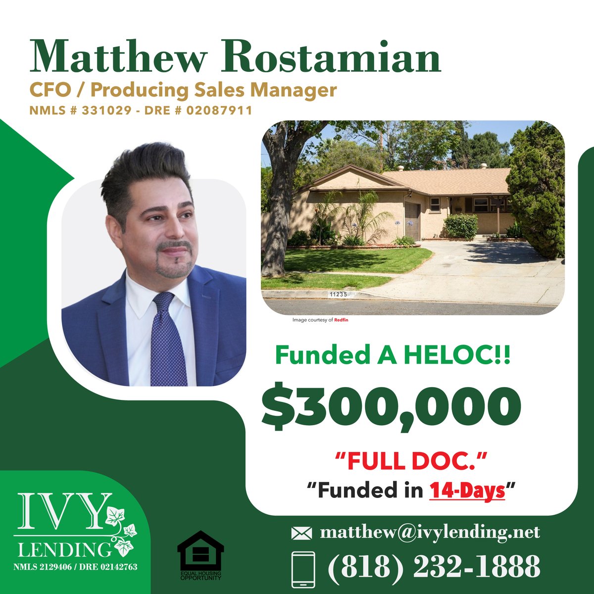 mortgagebymatt's tweet image. Funded $300K HELOC on Donsmore Ave, Granada Hills — full doc, closed in 14 days! Fast equity access for SoCal homeowners. Matthew Rostamian Ivy Lending delivering results.

#HELOCFunding #HomeEquity #FastClosing #SoCalMortgage #IvyLending #MatthewRostamian