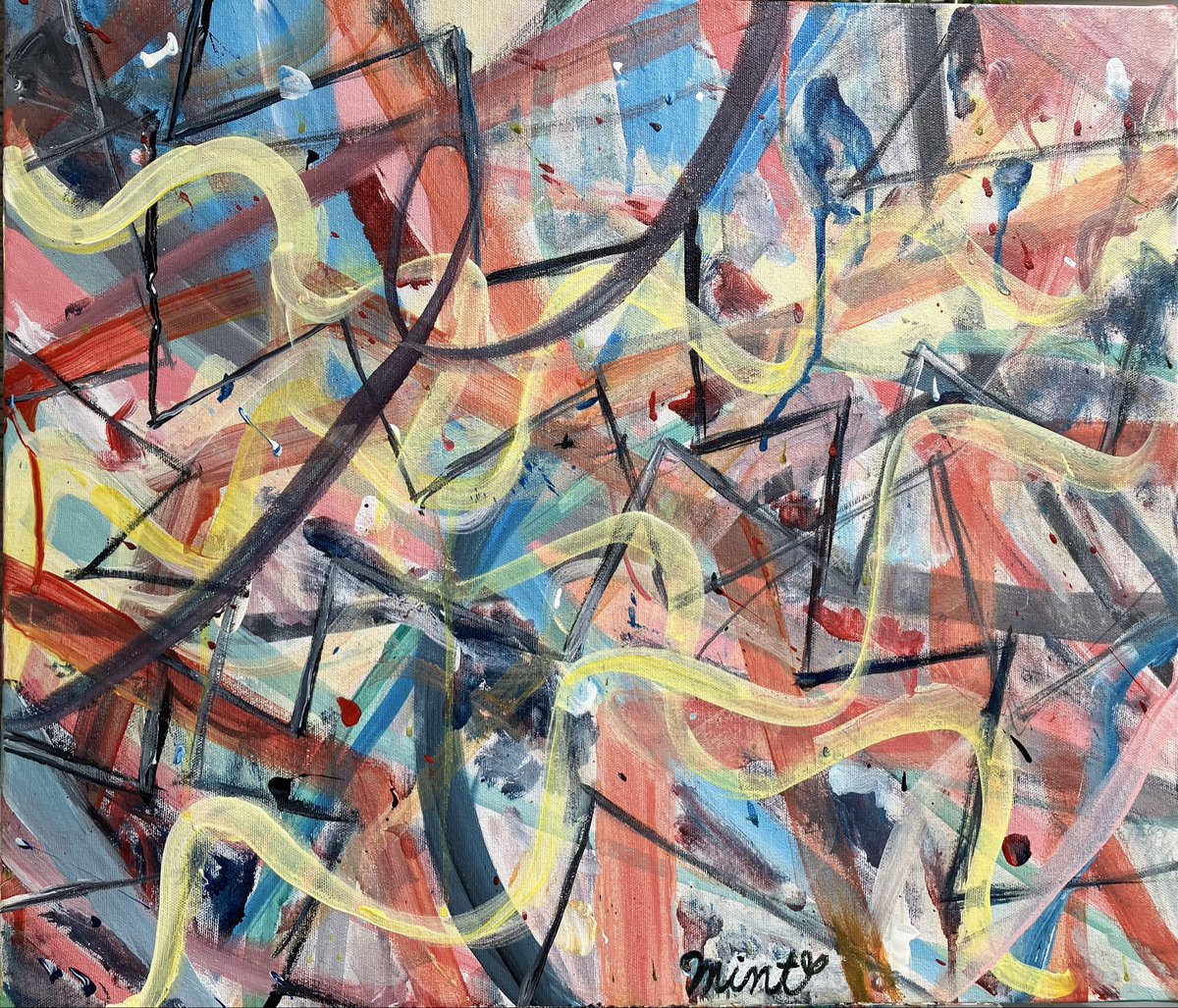 Mint303030's tweet image. 後ほどお知らせしますが、   #水性ペンキ　#paint で描いたこちらの　#抽象画　#abstractpainting  を出品します！