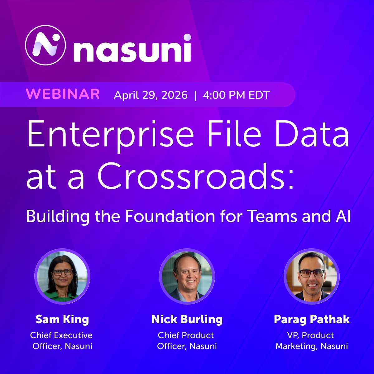 Nasuni's tweet image. Join our executives for a webinar tomorrow to learn how to:

⚡ Break down data silos
⚡ Modernize file infrastructure
⚡ Turn unstructured data into real AI value

Save your spot: bit.ly/4tBtCFy

#Nasuni #DataManagement #CloudTransformation #AI #FileData #ITLeaders
